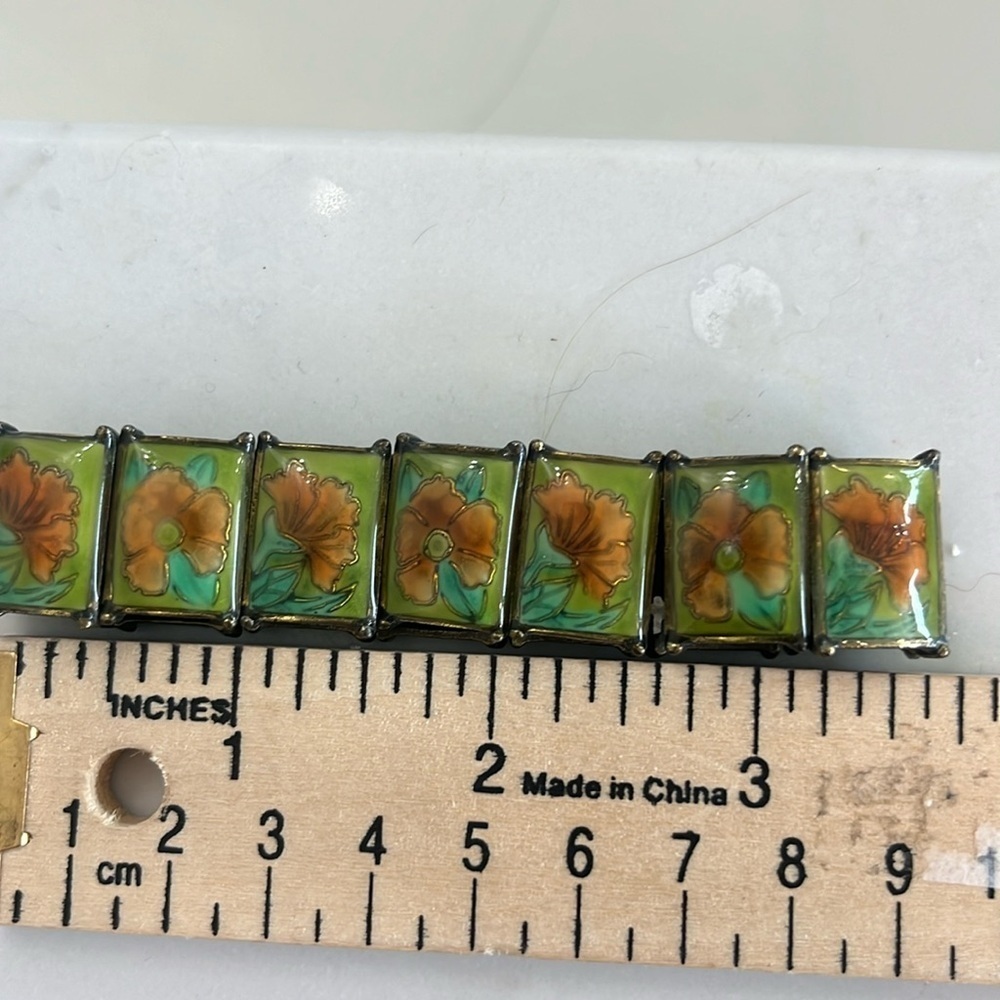 Enamel green and orange floral bracelet - Picture 2 of 2